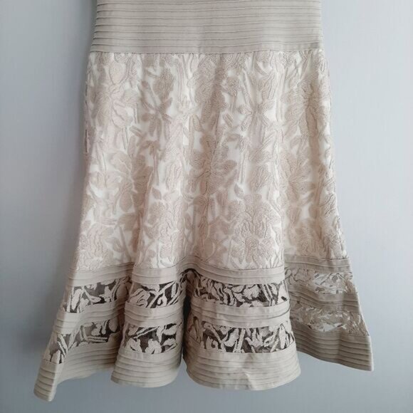 TADASHI SHOJI Embroidered Lace Cap Sleeve Blouson Knee Length Cream Dress Sz 6 - Picture 3 of 15